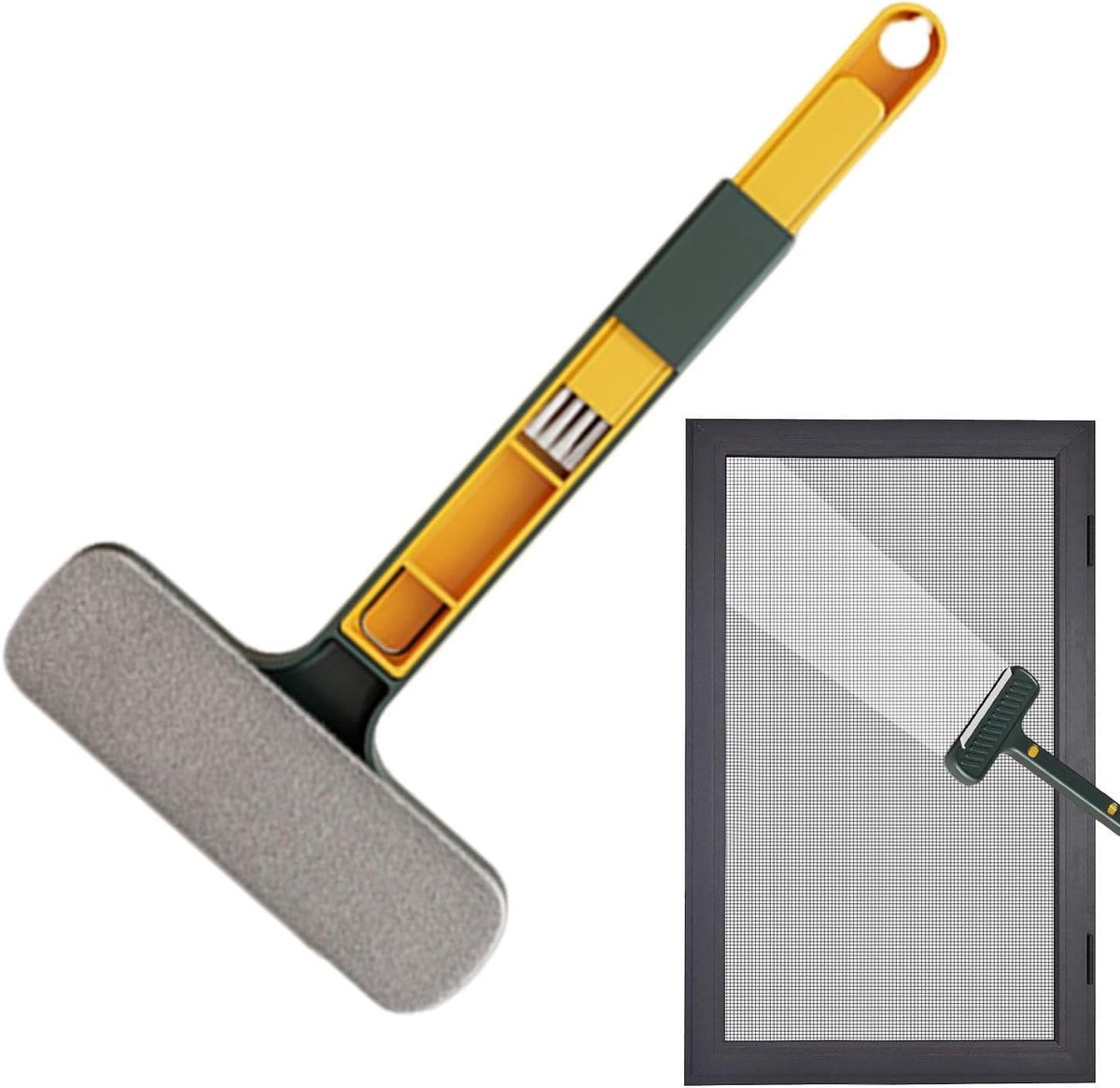 Horrenreiniger - Muggennet reiniger - Schermen schoonmaken - Uittrekbare steel - 43 cm - Groen Geel