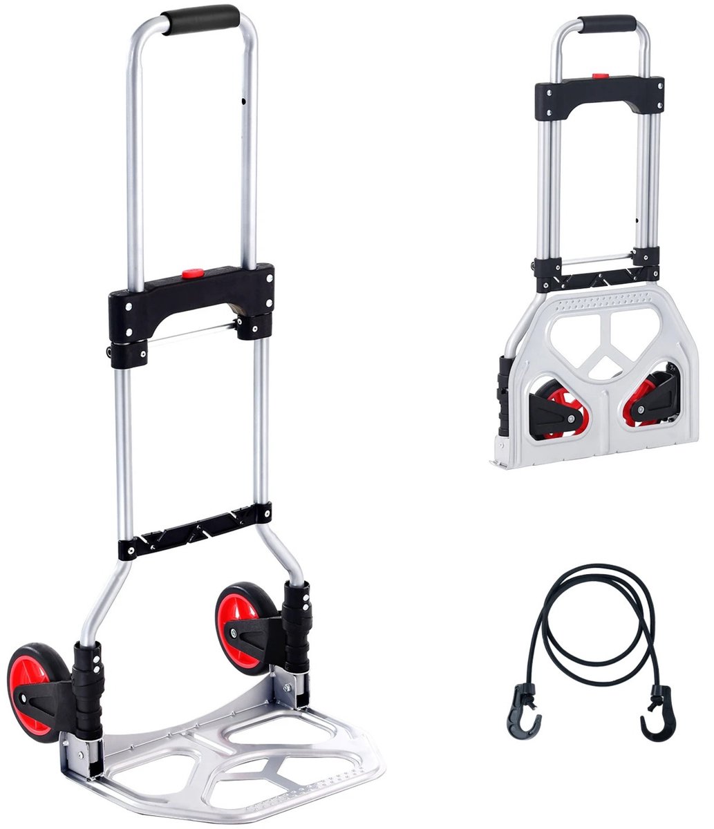 Noventra - trolley - steekwagen - transportkar - opvouwbaar - aluminium - 80 kg draagvermogen - verstelbaar handvat - makkelijk mee te nemen