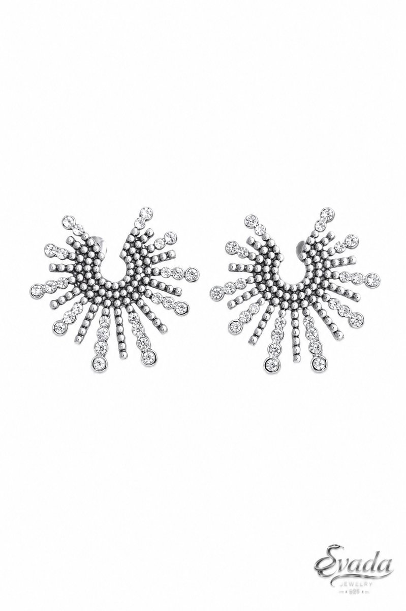 EVADA Jewelry 925 Sterling Zilver Oorstekers – Zonnestraal Design met Zirkonia – Statement Oorbellen voor Dames