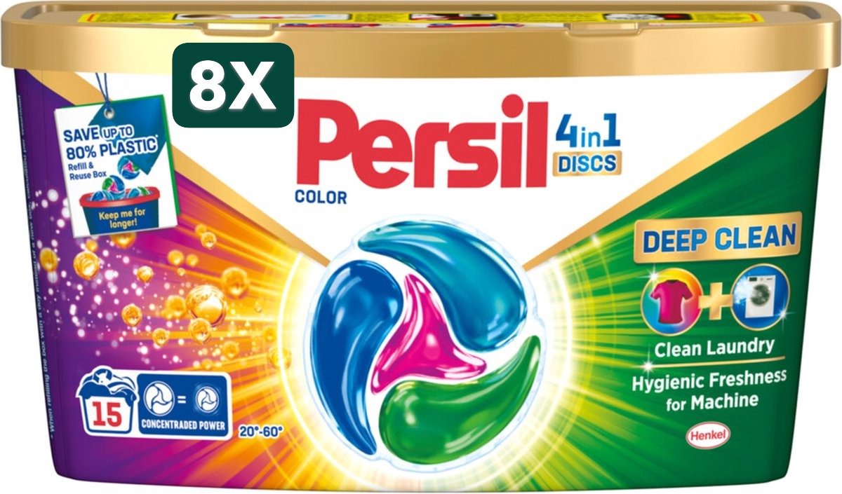 8 x Persil Wasmiddelcapsules Discs Gekleurde Was - 15 stuks