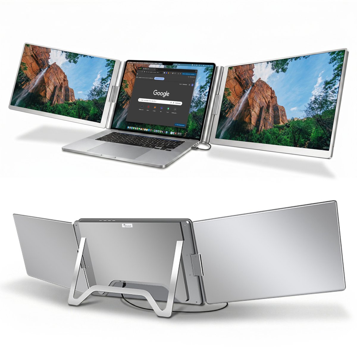 Portable Monitor 2x 16 inch Full HD - OneCable - Tri Screen Laptop Scherm Uitbreider - Extra Scherm Laptop - Draagbare Monitor - Plug & Play - Solvify
