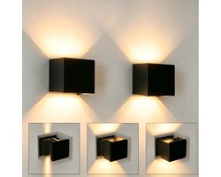 NETTLIFE Wandlamp - Set van 2 Stuks - LED Wandlampen - H 10cm - Zwart Buitenlamp - Modern - 3000K warm wit licht - 5W - IP65 Wandverlichting - Hal
