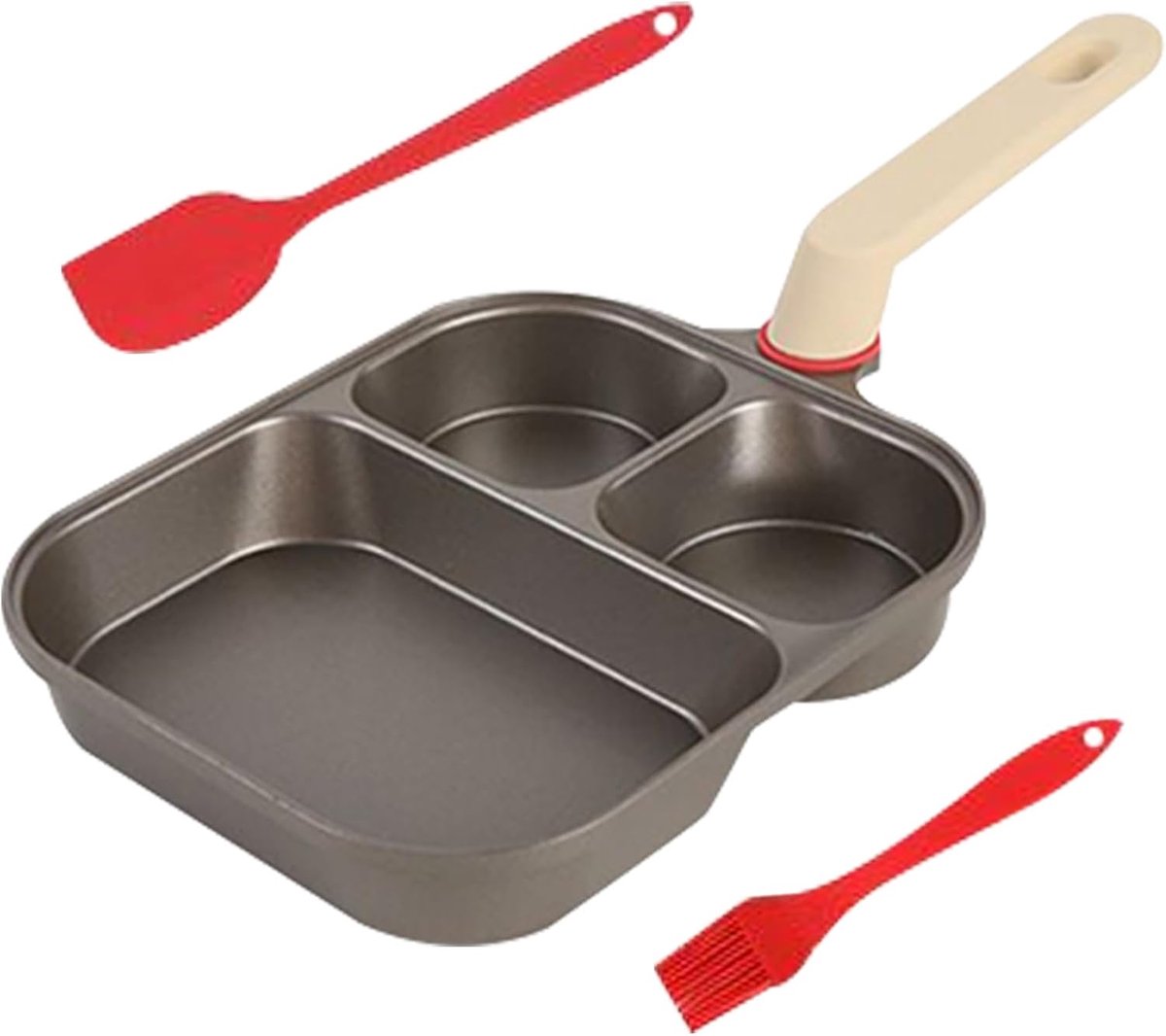 Pannenkoekenpan met 3 Vormen - Omeletpan Ontbijtpan - Ontbijt Maken - Anti-aanbaklaag - 3-Kops - Zwart