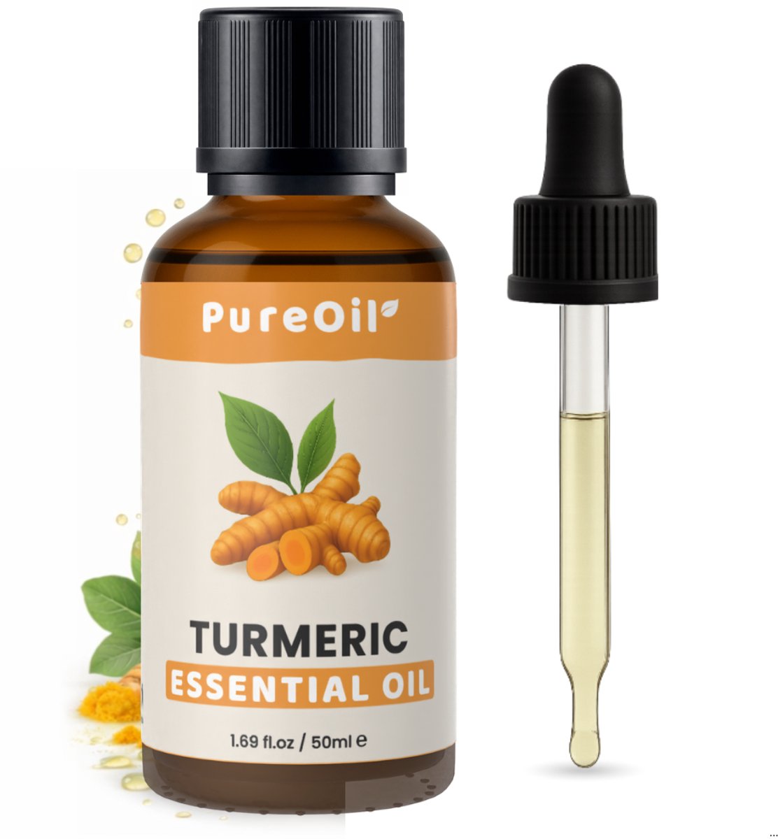 PureOil - Kurkuma Olie - 30ml - Etherische Olie - Turmeric Oil Voor Haar | Huid | Gezicht | Scalp - Tegen Acne en Onzuiverheden - 100% Puur, Natuurlijk & Vegan - Voor Haargroei