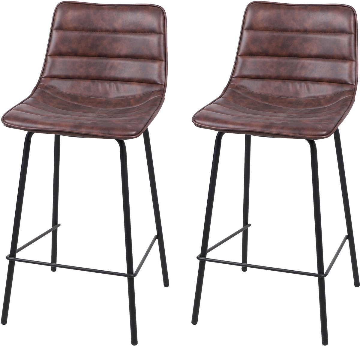Urban Living "BROOKLYN" - Set van 2 barkrukken in mahoniekleurig kunstleer met zwart mat stalen frame - 44 x 47 x H.95 cm Mahonie en matzwart
