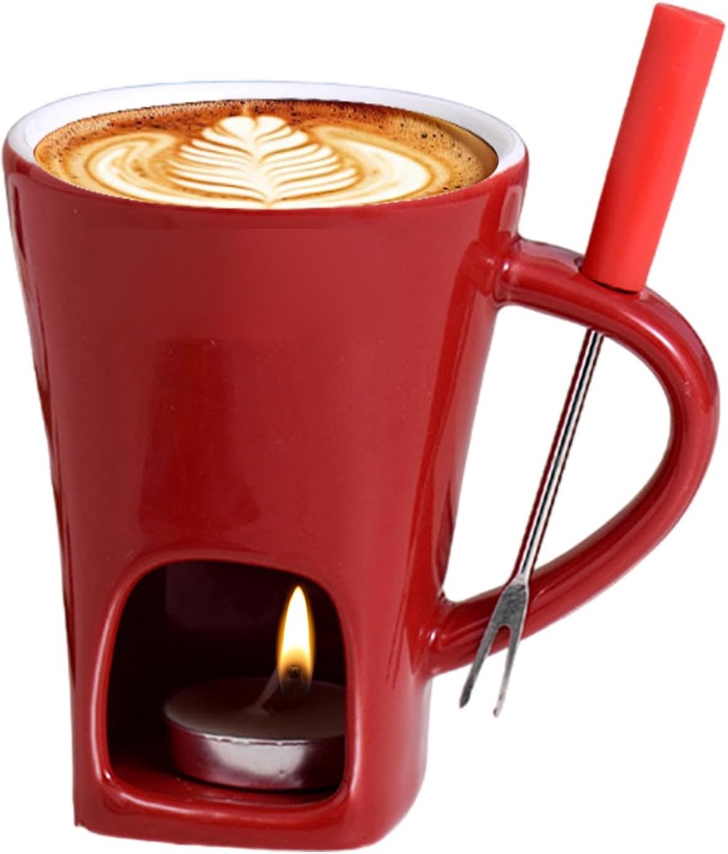 carmdering - Chocoladefondue - FondueSet - Keramieken Smeltbeker - 300 ml, keramiek, 550 gram - Met roestvrijstalen vork en theelichtje - Voor chocolade, kaas en dips - Compleet set, eenvoudig schoon te maken - Cadeauverpakking, 1 jaar garantie