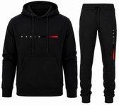 Trainingspak Heren - Joggingpak met Hoodie en Sportbroek - Heren Huispak - Katoen - Paris print - Zwart - L