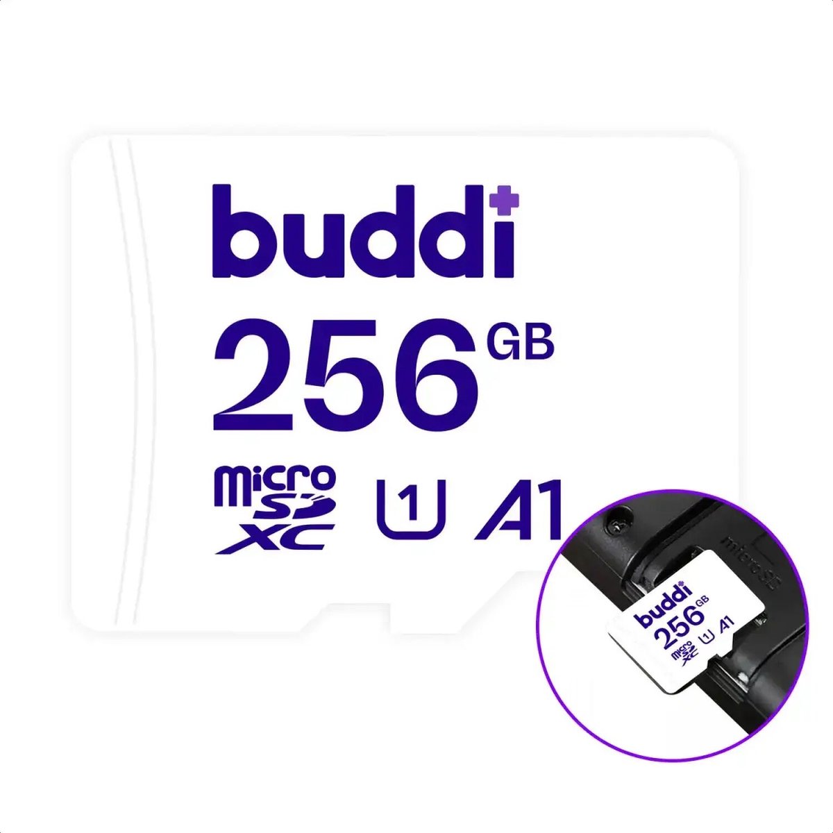 Buddi MicroSDXC Geheugenkaart | Compatibel met Nintendo Switch | 160MB/'s leessnelheid | 120MB/'s schrijfsnelheid | 256GB | Wit