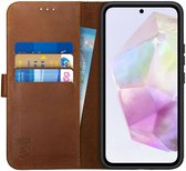 Rosso Deluxe Echt Leer Book Case Hoesje Geschikt voor Samsung Galaxy A35 | Ruimte voor drie pasjes | Portemonnee Book Case | Met Pasjeshouder | Bruin