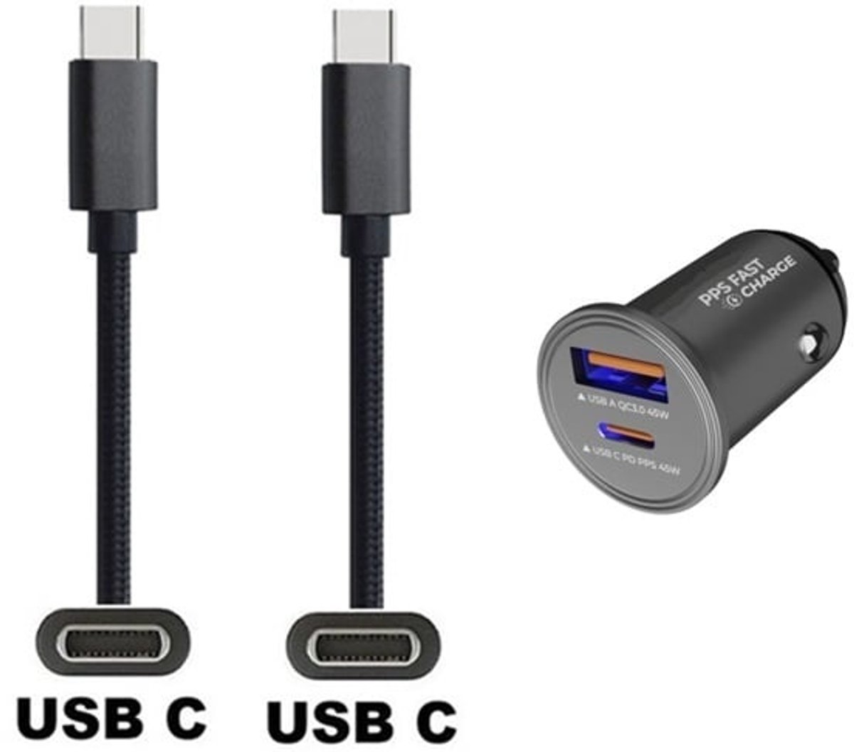 45W auto snellader met 2 poorten + 1,0m sterke USB C naar C kabel. Universele PD PPS lader. Autolader adapter past op Google Pixel 7, 7 Pro, 8, 8a, 8 Pro, 9, 9 Pro, 9 Pro XL, 9 Fold, 10, 10a, 10 Pro, 10 Pro Fold, 10 Pro XL, 10 Fold, C, XL