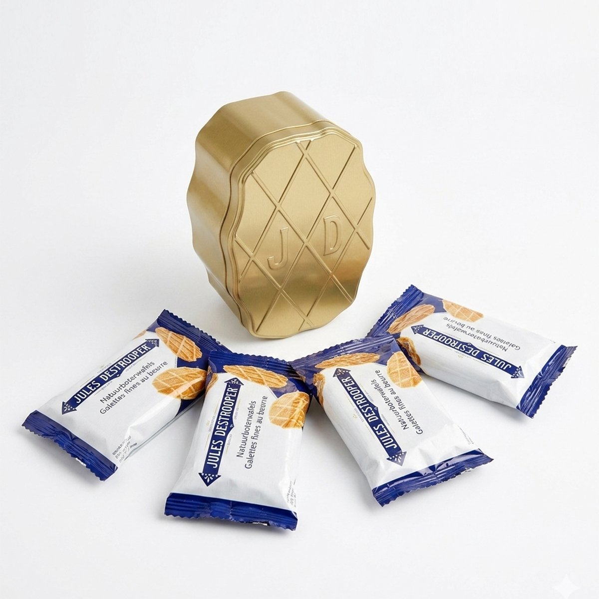 Jules Destrooper Butter Crisp Tin - Natuurboterwafels in luxe geschenkblik - 96g - 16 koekjes (4 zakjes) - Belgische koekjes met echte boter - Hofleverancier sinds 1886 - Cadeau bij koffie of thee