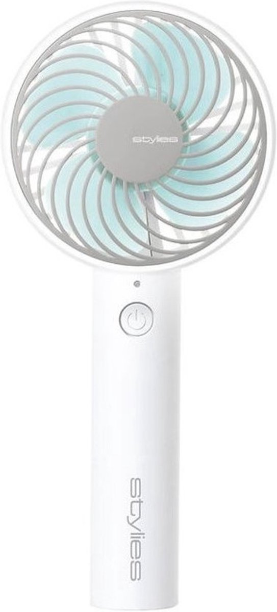 STYLIES Ventilator Lacerta - Mobiele ventilator / Handventilator on the go! - 3 Snelheden - 5W - Zaklampfunctie + Batterij - Wit/Blauw