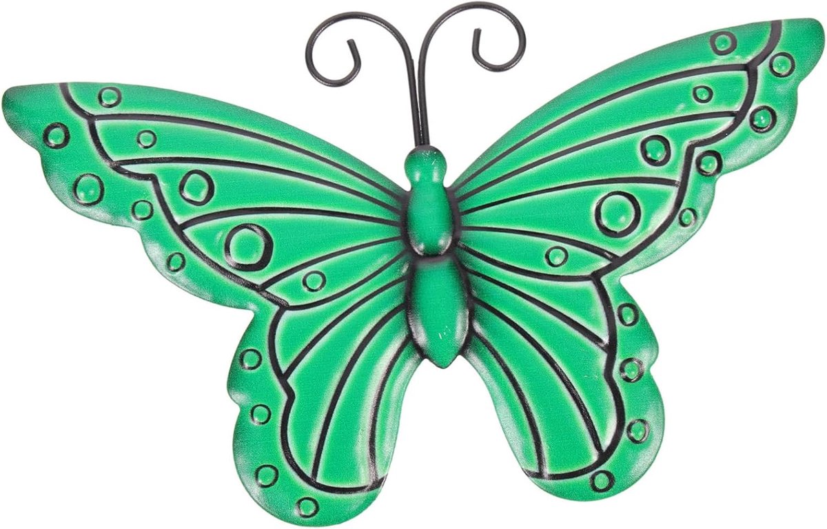 Vlinder Wanddecoratie - Ijzeren Vlinder Sculptuur - Buiten Decoratie - Eenvoudig Te Installeren - 22X13.5CM - Groen