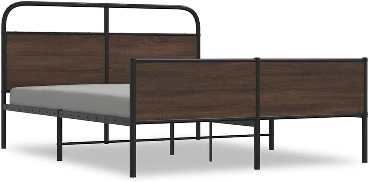 Metalen Bedframe - Stevig Bed - Slaapkamer Inrichten - Eikenlook Afwerking - 160 x 200 cm - Bruin