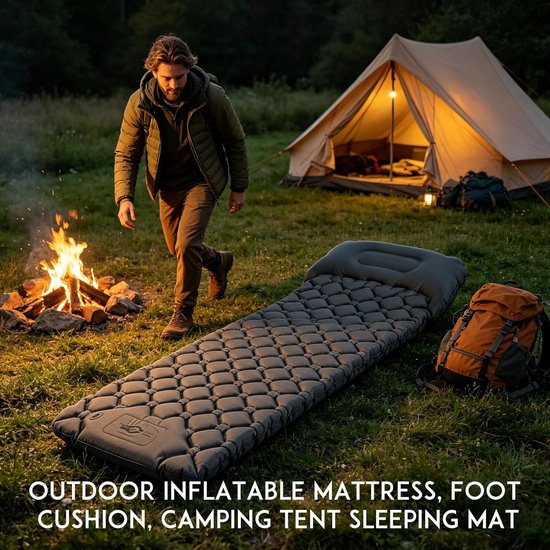 Zelfopblazende slaapmat - Isolerende kampeer mat - Outdoor slapen - Met voetpomp - 190 x 60 cm - Grijs — afbeelding 4