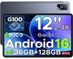 DOOGEE Tab G6 Pro - Tablet - Tablets - 36 GB RAM + 128 GB ROM (2TB/TF) - 9000 mAh/18 W - Android 16 - Gemini AI - 2,4K 90 Hz IPS - Helio G100-chipset - 4G LTE - wifi - Dubbele luidsprekers - Face ID - Donkergrijs