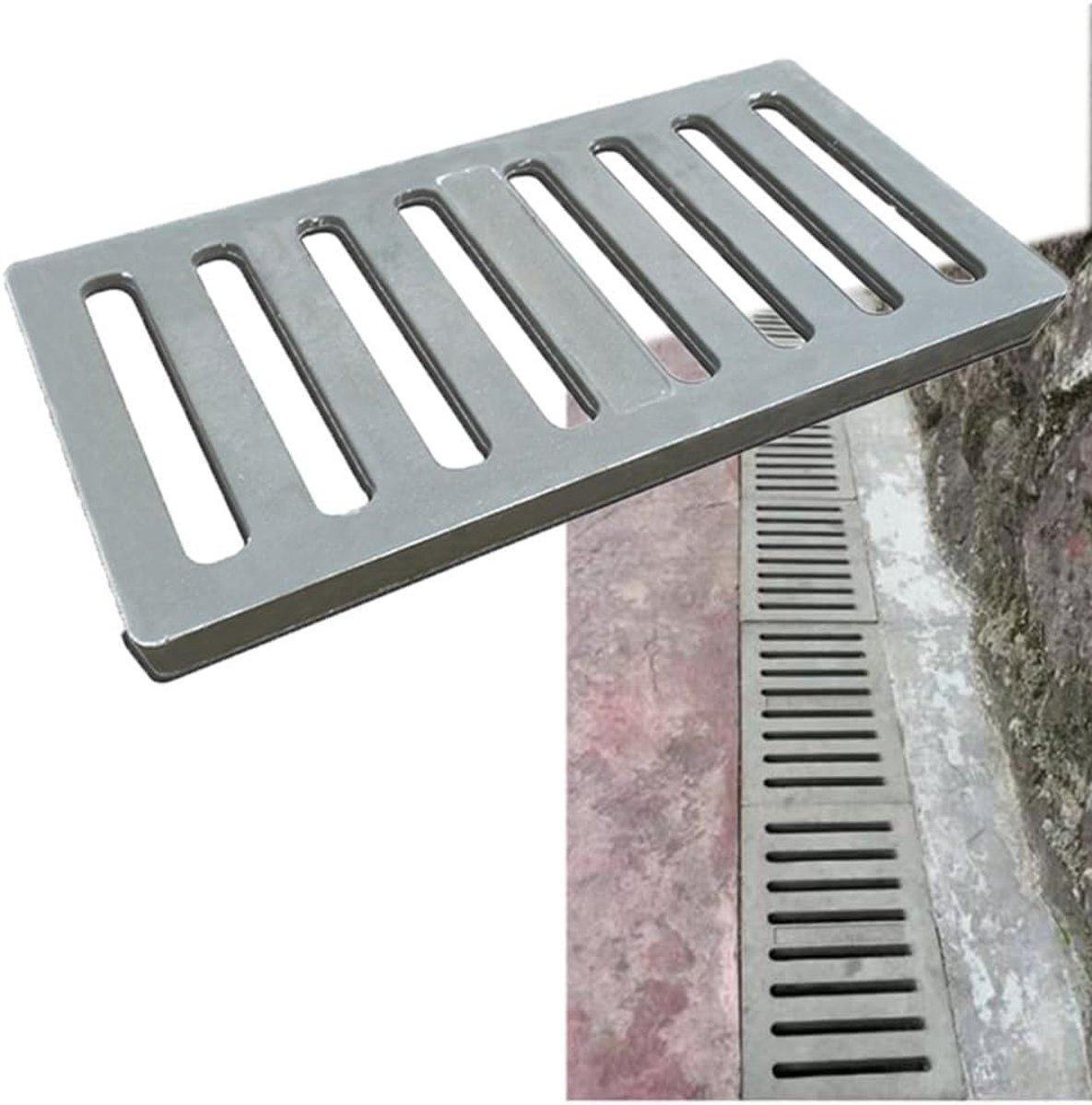 Afvoerrooster - Drainagezeef Riooldeksel - Water Afvoeren - Versterkt Composiethars - 250 x 500 x 30 mm - Grijs