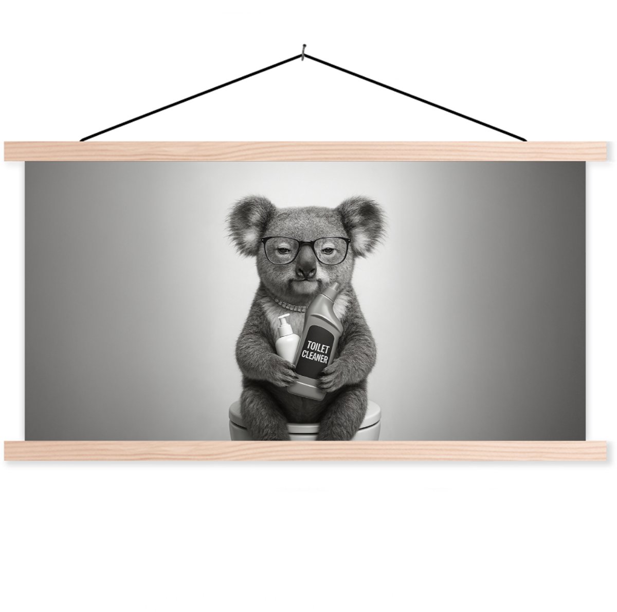 Posterhanger incl. Poster 120x60 cm - Schoolplaat - Koala - Bril - Toilet - Textielposter