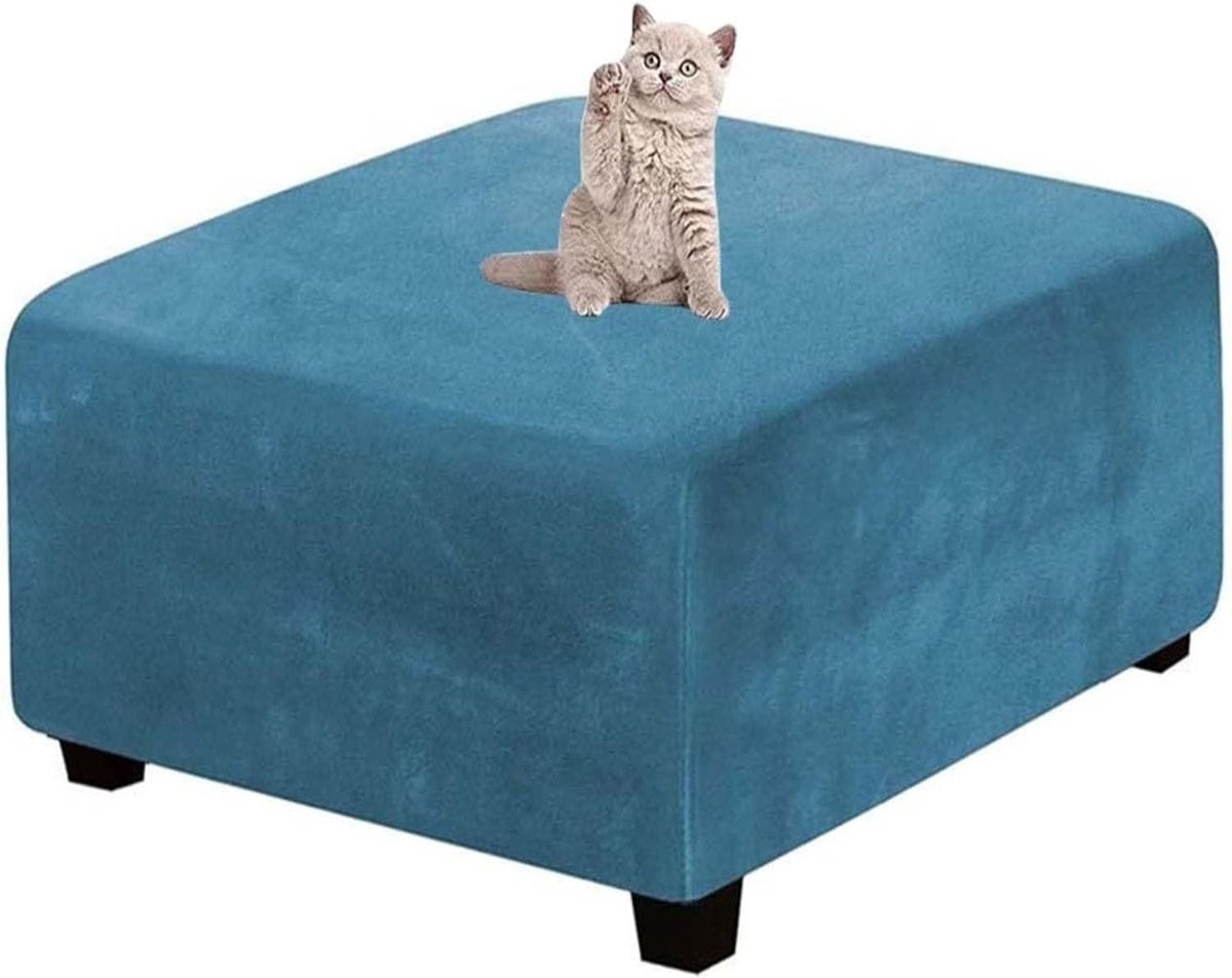 Poefhoes Vierkant - Ottoman Cover - Voetenbank Beschermen - Kreukvrij Fluweel - 45x45 / 60x60 cm - Blauw