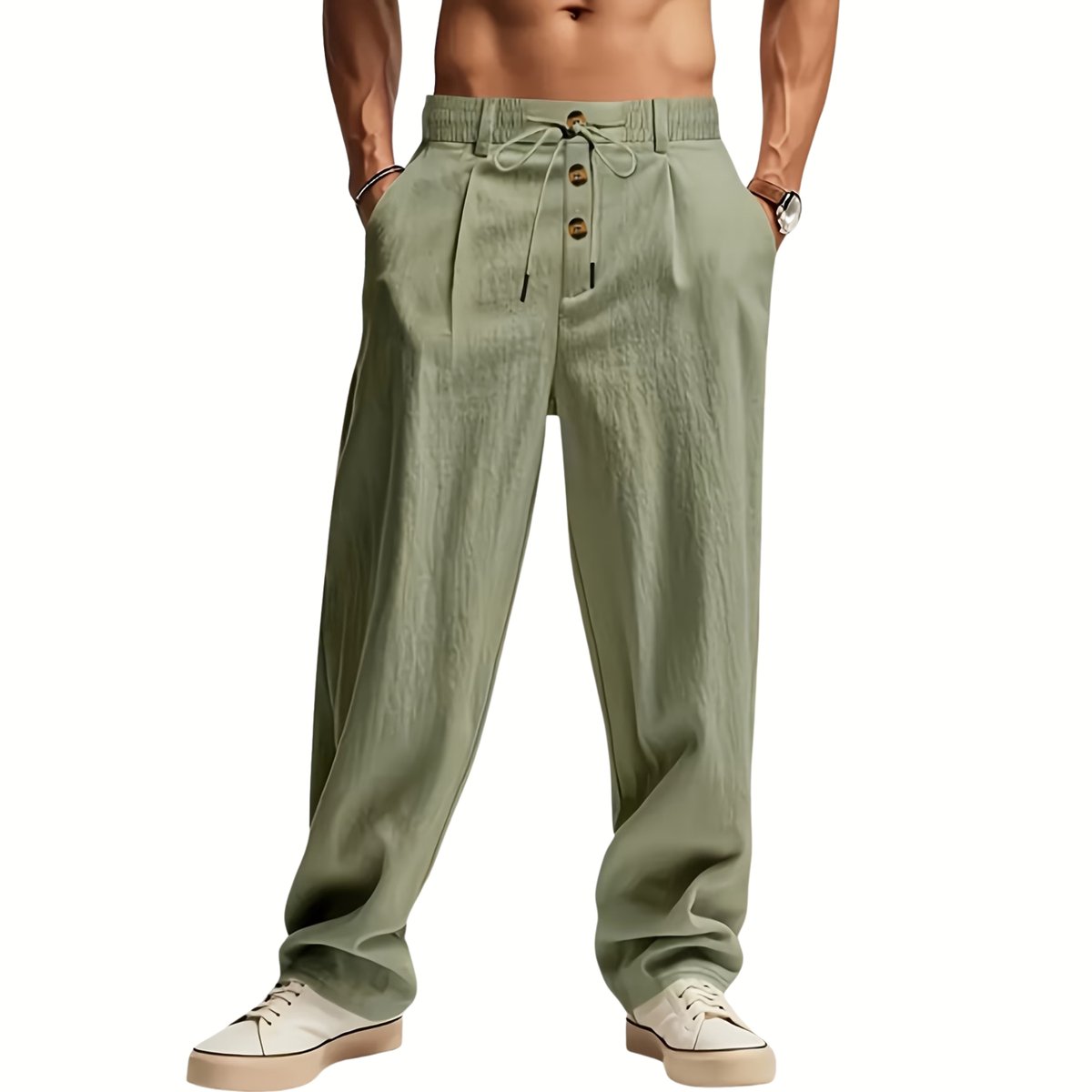 Currero Linnen Broek Heren - Zomerbroek - Volwassenen - Lange Broek - Pantalon - Strandbroek - Zomer - Ibiza Stijl - Varengroen XL