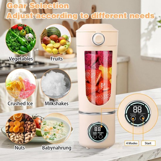 Draagbare mixer - Smoothiemaker shakes - Gezonde drankjes maken - 12 roestvrijstalen messen - 700 ml capaciteit - Beige — afbeelding 5