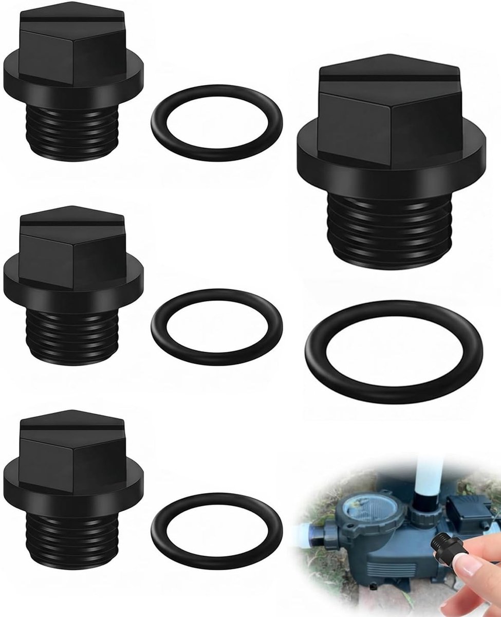 4 Paar zwembadafvoerschroeven met afdichting en reserveonderdelen voor zwembadpomp en zonnedouche, 1/4 inch blinde stoppen voor optimale waterafvoer