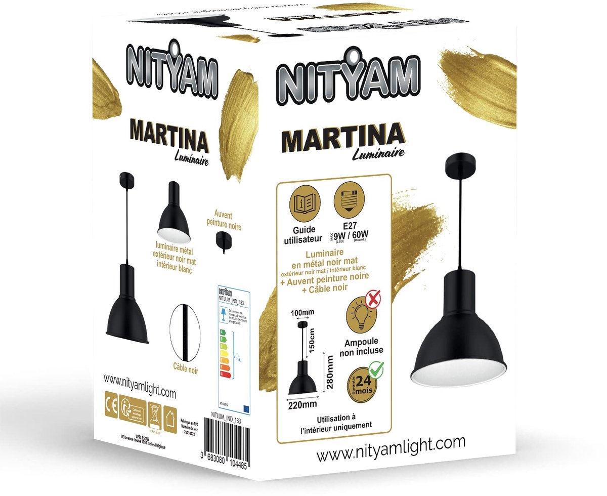 SnelShoppen - Industriële Hanglamp Matzwart Metaal met 150 cm Kabel, Plafondlamp voor Woonkamer, Slaapkamer, Keuken - Stijlvolle Verlichting voor Mode