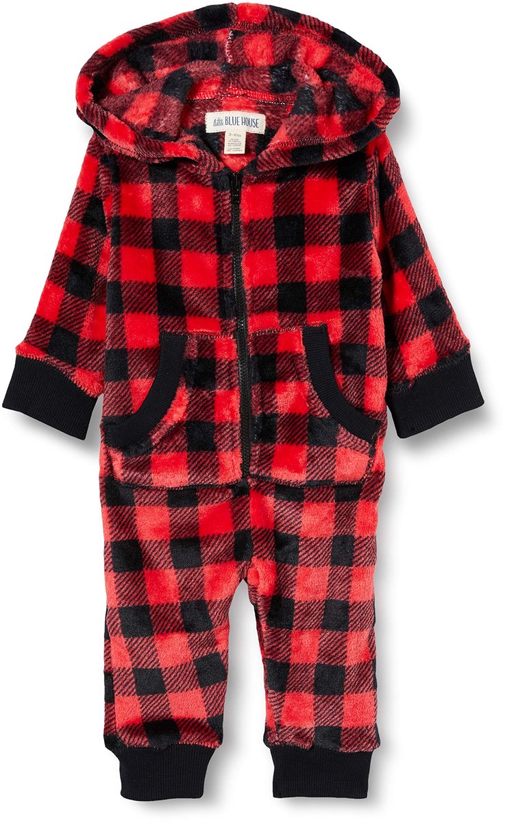 SnelShoppen - Peuter meisjes infant capuchon fleece jumpsuit baby slaapzak, Buffalo Plaid, 12-18 maanden, cozy loungewear voor binnen en buiten