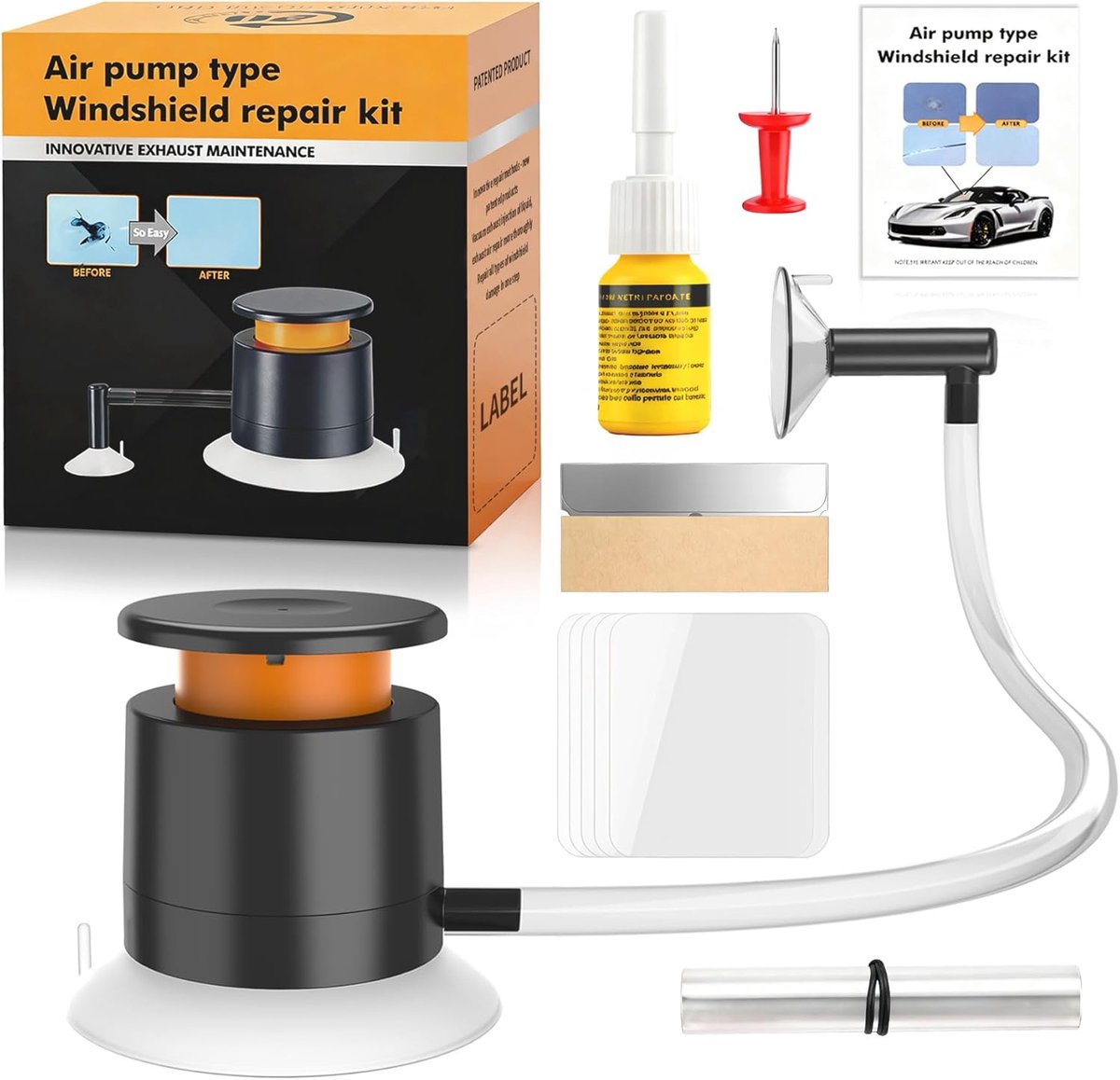 SnelShoppen - Universele Voorruit Reparatieset, Auto Glas Reparatieset met Vacuüm Pomp, Professionele Steinschlag Reparatieset voor Lange Scheuren, Ga