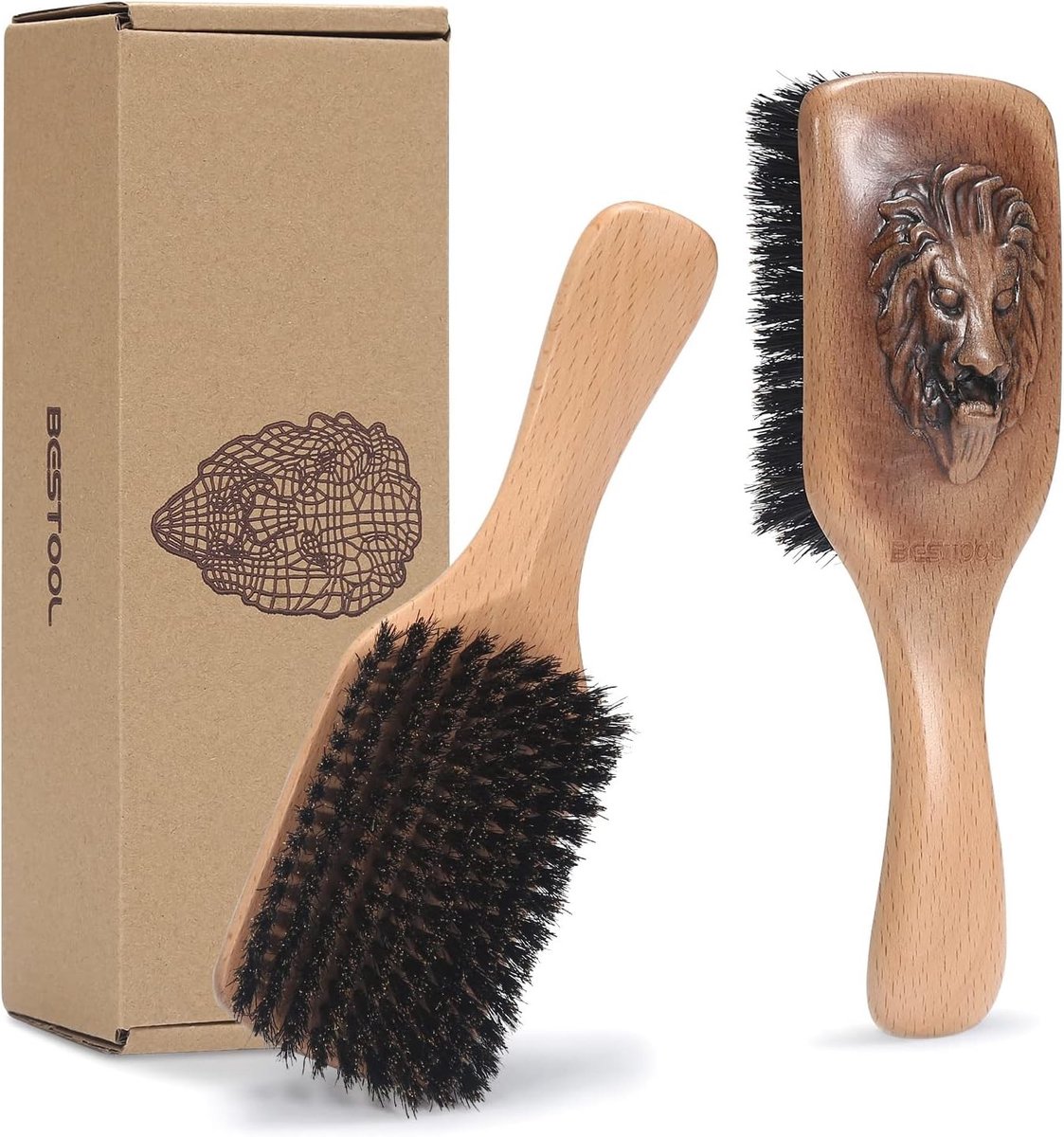 Haarborstel van 100% natuurlijke haren voor dun, fijn en gemiddeld haar - Premium baardborstel voor textuurverbetering en styling