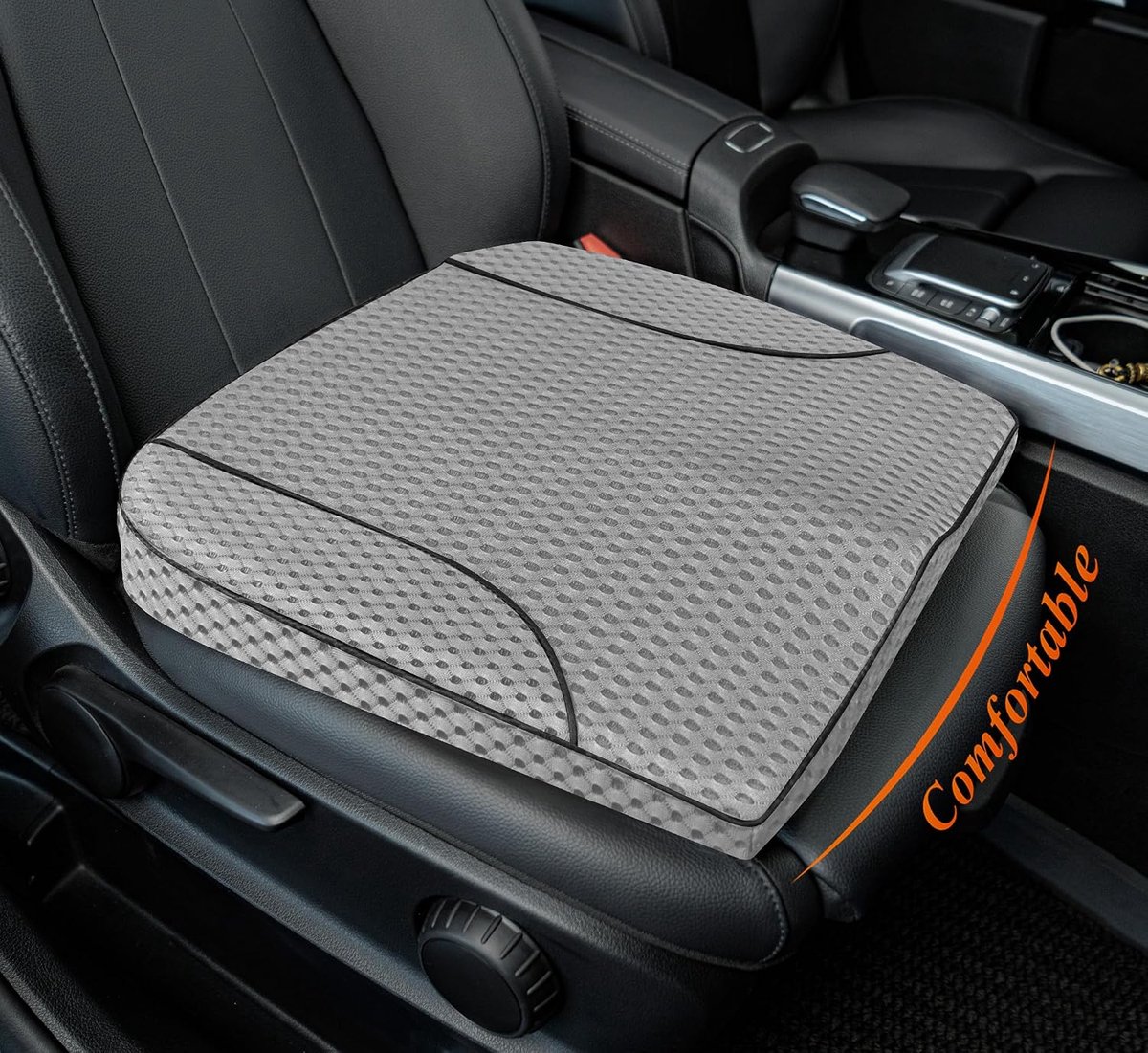 SnelShoppen - Autostoelkussen van traagschuim, verhoogde zithoogte, rugpijnverlichting, ideaal voor auto, vrachtwagen en bureaustoel, 4D-mesh grijs