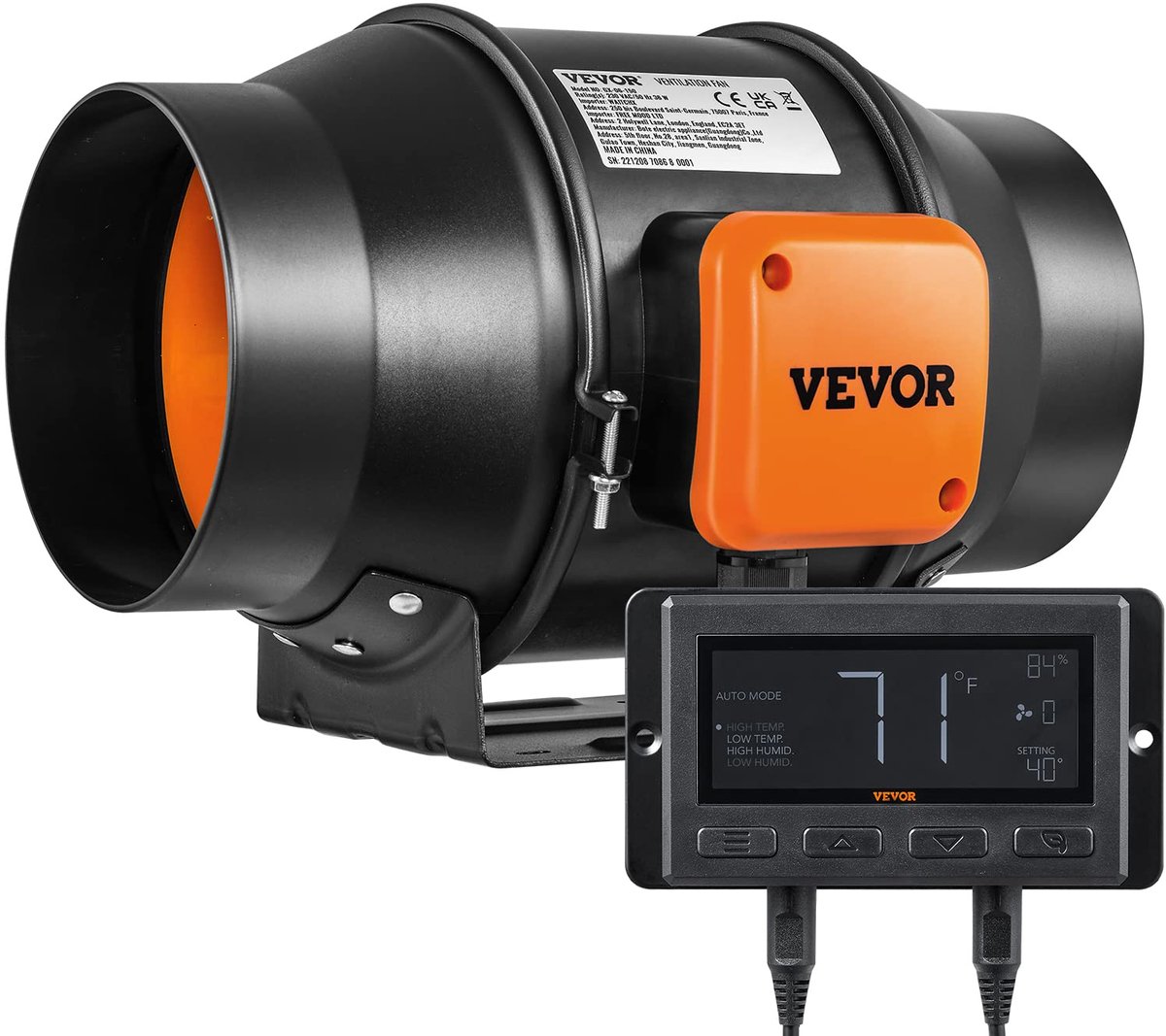 SnelShoppen - VEVOR Inline Kanaalventilator 15 cm, 402 CFM, Temperatuur- en Vochtigheidsregelaar, Stille EC-Motor voor Ventilatie, Afvoerventilator vo