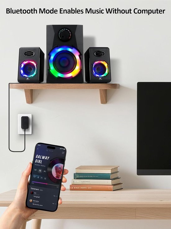 SnelShoppen - Bluetooth Computerluidsprekers met Subwoofer - 40W Draadloze PC Luidsprekers met SD, USB, AUX, Bluetooth - Ideaal voor Feest, Gaming, Th — afbeelding 4