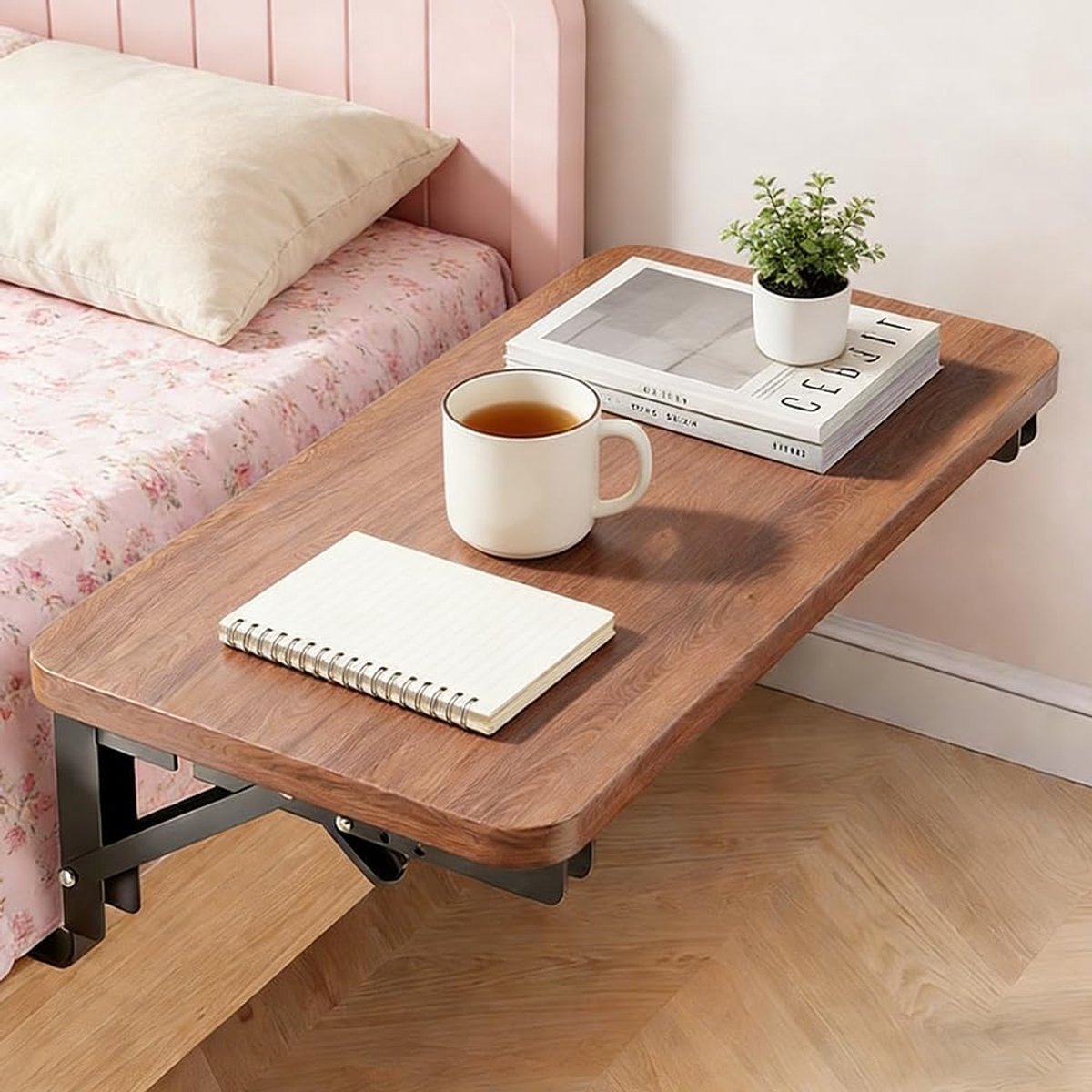 Vouwbare Bedside Table 30 x 20 cm - Houten Nachtkastje - Ruimtebesparend - Perfect voor Studentenhuis - ShopVlot