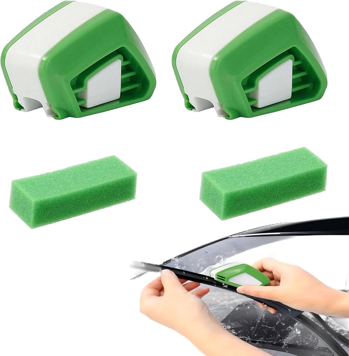 Ruitenwisserreparatieset - Ruitenwisserreparatiegereedschap - Twee sponsreinigingsdoeken en ruitenwissersnijder - Universeel - Handig en praktisch - Gemakkelijk te gebruiken - Voor ruitenwisserreparatie - Tweedelige set - Groen