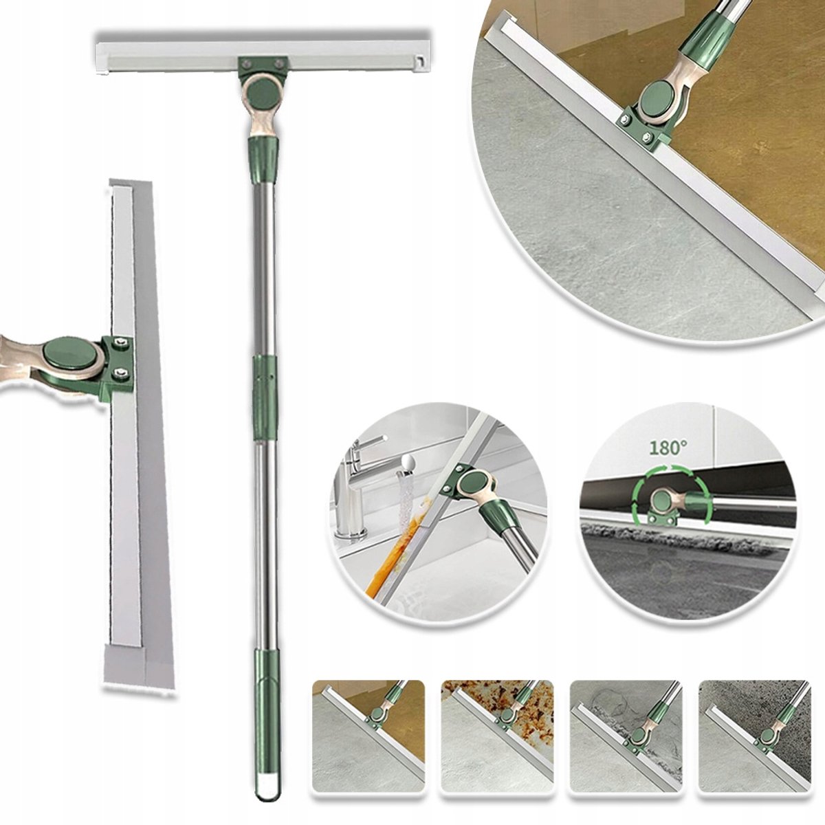 180° Draaibare Vloerwisser 52 cm Breed - Siliconen Mes Afneembare Kop Lange Handgreep Van 126 cm - Perfect Voor Water, Vuil En Dierenharen Op Tegels, Marmer, Beton