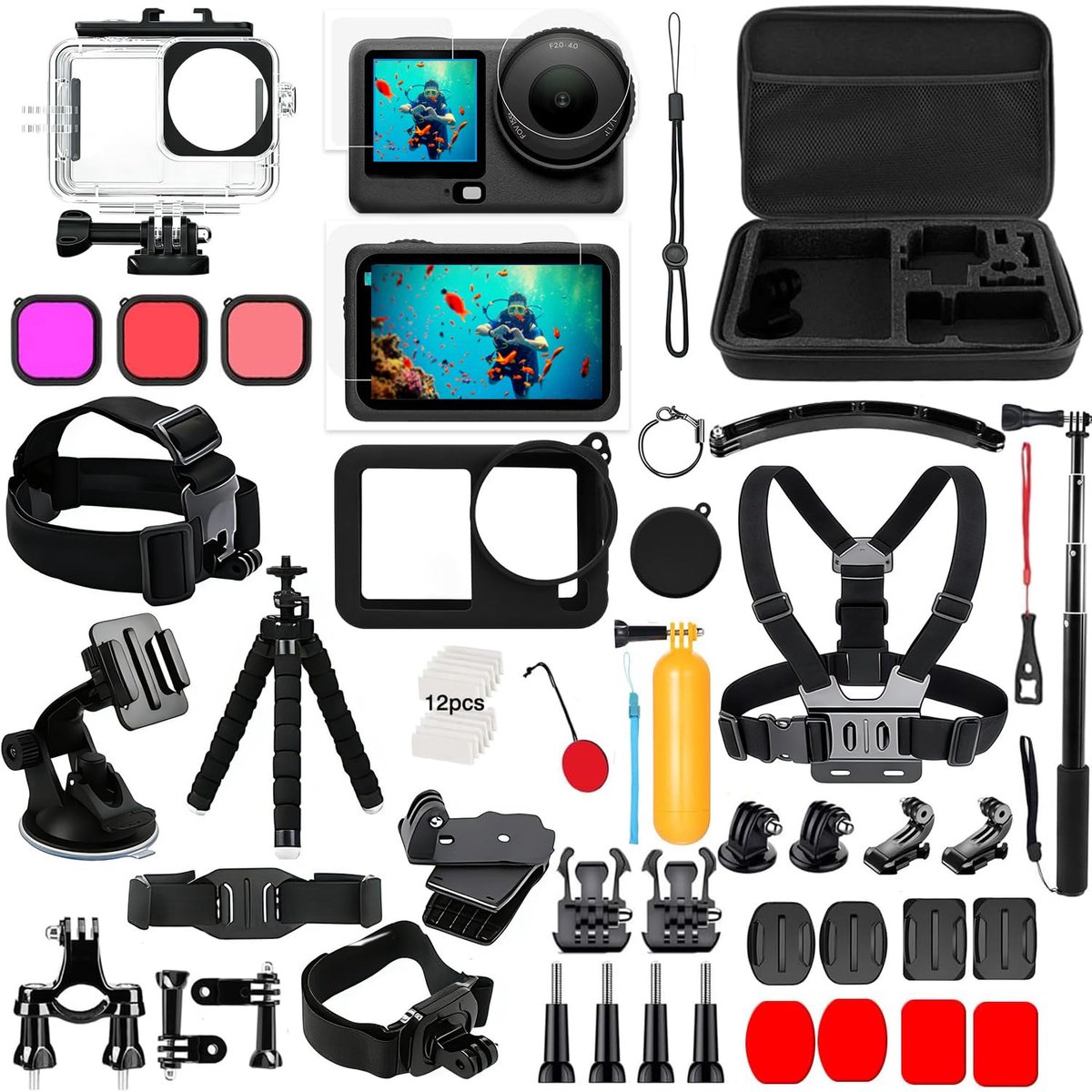 SnelShoppen - Accessoires voor Action Camera, Waterdichte Behuizing, Displayfolie, Duikfilters, Fietshouder, Selfiestick, Borst- en Hoofdhouders voor