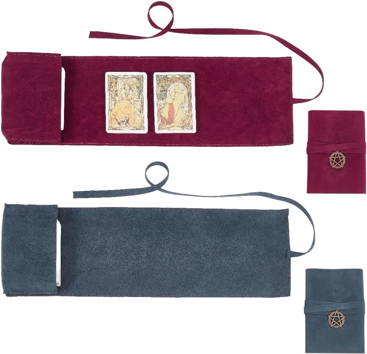 2-delige Set Velours Tarotkaarten Tassen met Ster Hangertjes, Opbergdozen en Spreidkleed voor Tarot en Orakelkaarten