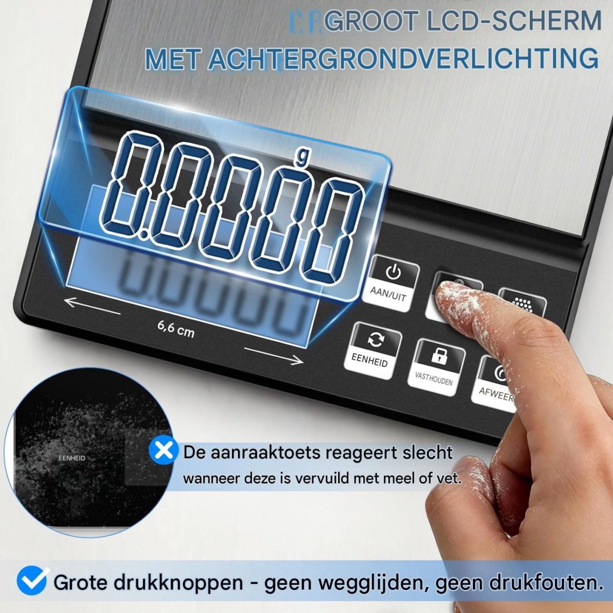 GELLDG Digitale keukenweegschaal – 0,1 g nauwkeurigheid – 5 kg capaciteit – Ondersteunt 7 eenheden – Groot display – Dubbele voeding (USB-C/batterij) – Zeer nauwkeurige keukenweegschaal