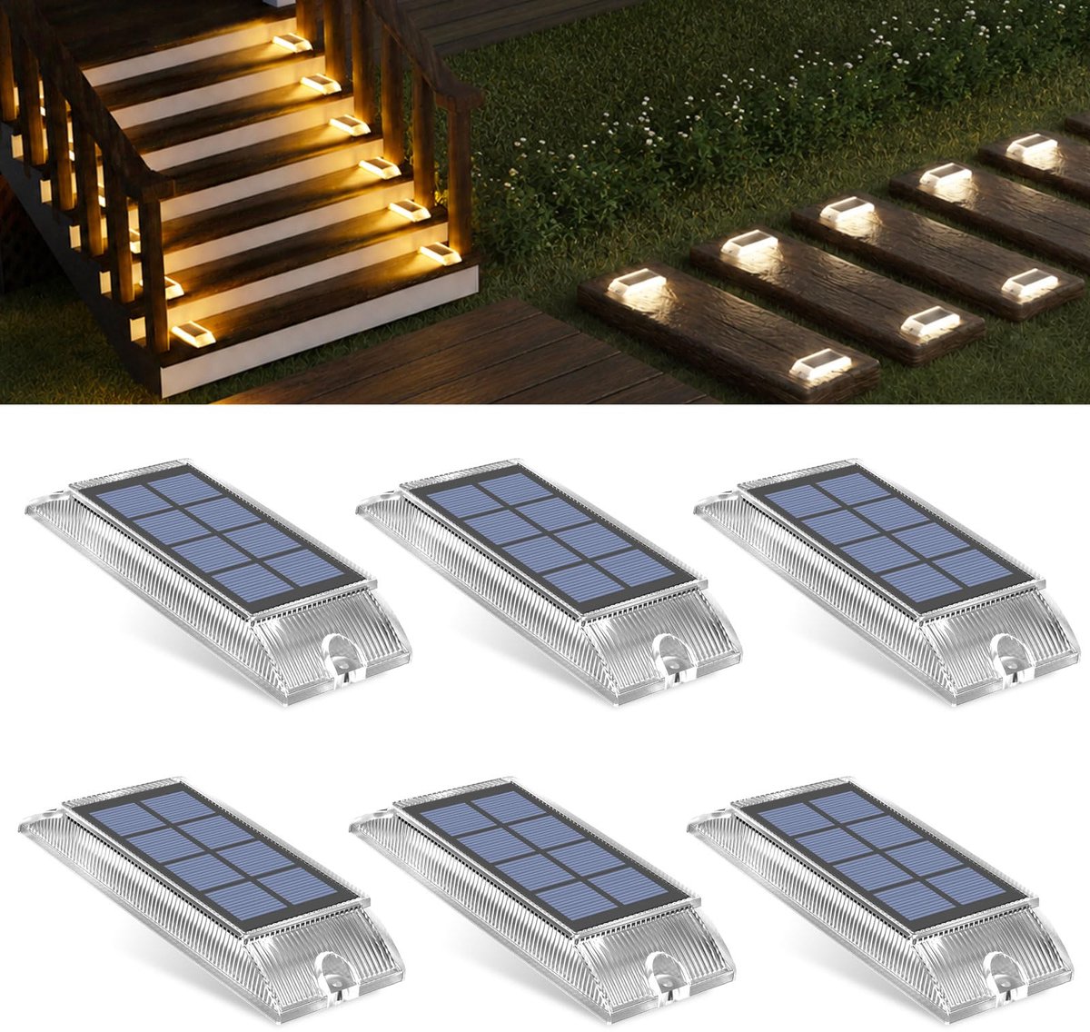 SnelShoppen - Alinana Solar Grondverlichting Buiten, 6 Stuks Waterdichte LED Solarlampen 2-in-1, Duurzame Tuinverlichting voor Trap, Terras, Tuin, Pad