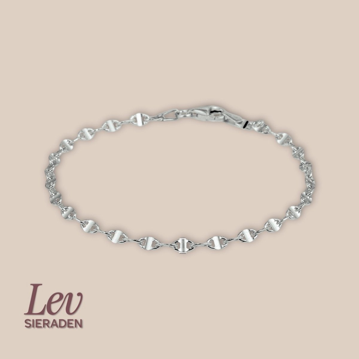 925 zilveren enkelbandje koffieboon schakel - 2.8 mm 24 cm - Lev Sieraden