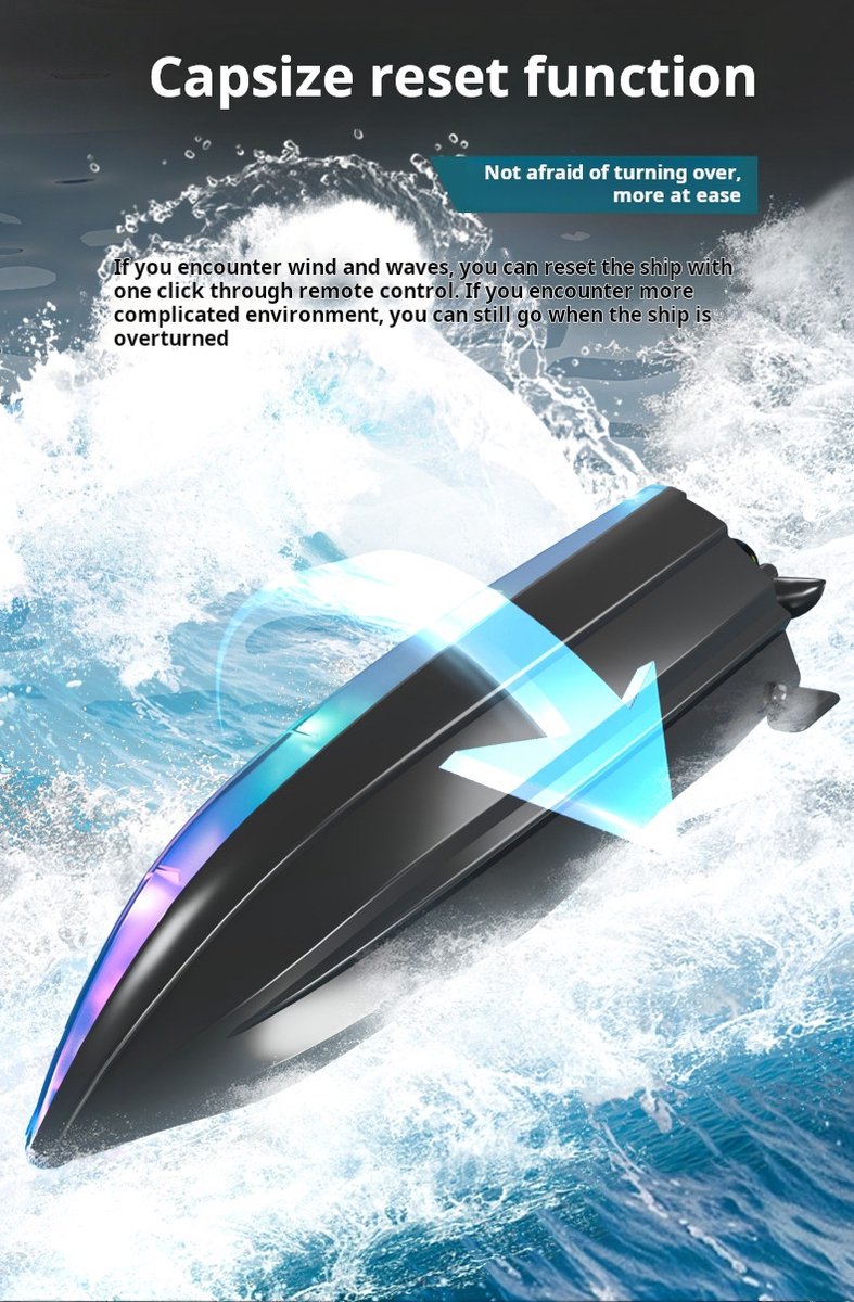 Blauw RC-boot voor kinderen, op afstand bestuurbare boot voor zwembad en meer, met ledverlichting | 2,4 GHz-besturing, verbeterd waterdicht waterspeelgoed, eenvoudig te besturen, zomergeschenk voor jongens en beginners – foto 6