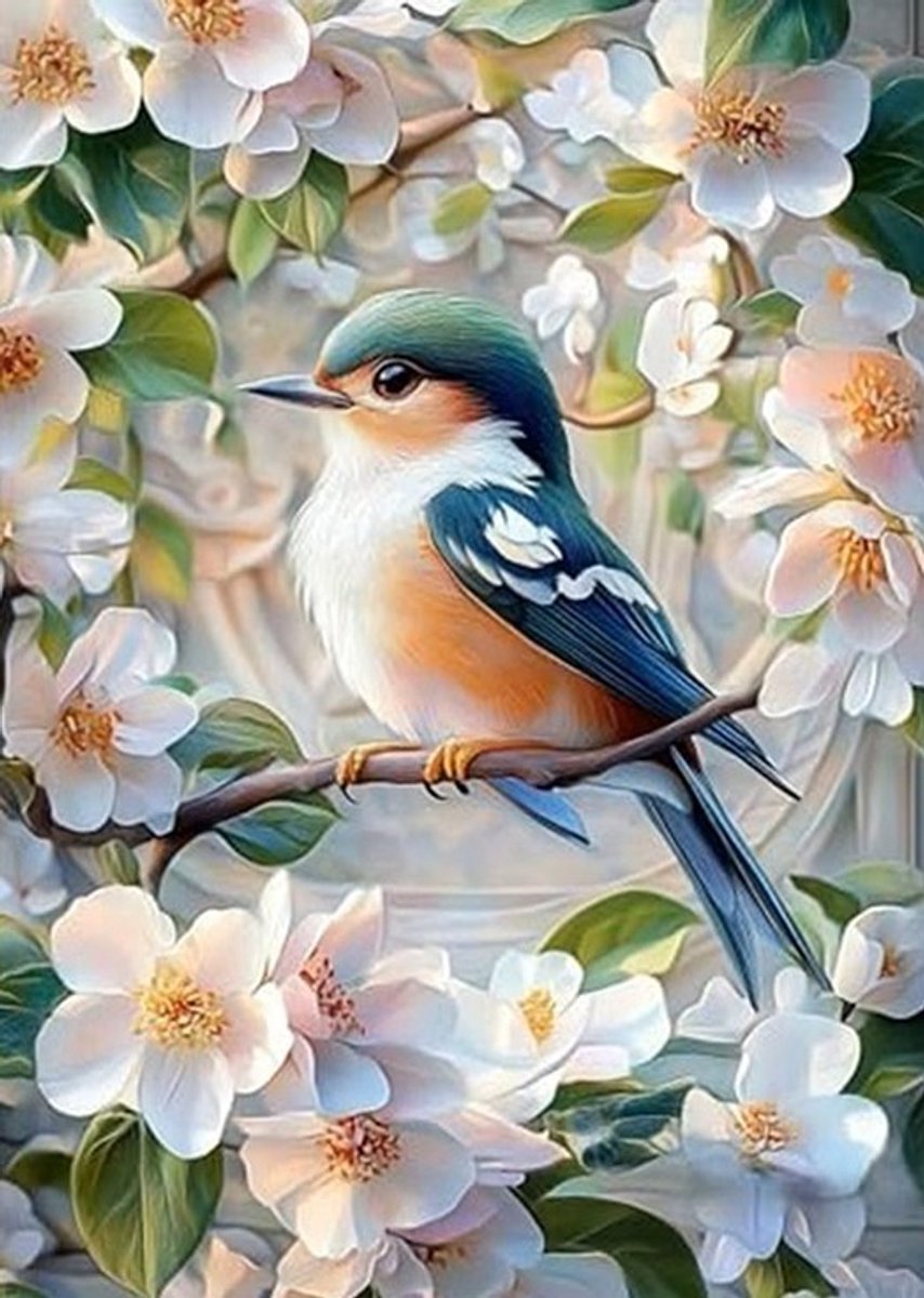 50x40cm Diamond Painting vogel bloemen (rond) nr 83