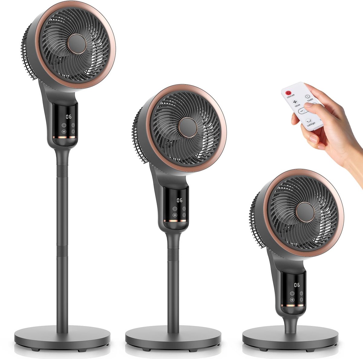 SnelShoppen - Staande Ventilator met Afstandsbediening, Directionele Ventilator voor Slaapkamer, Stille Circulatieventilator, In Hoogte Verstelbaar, 8
