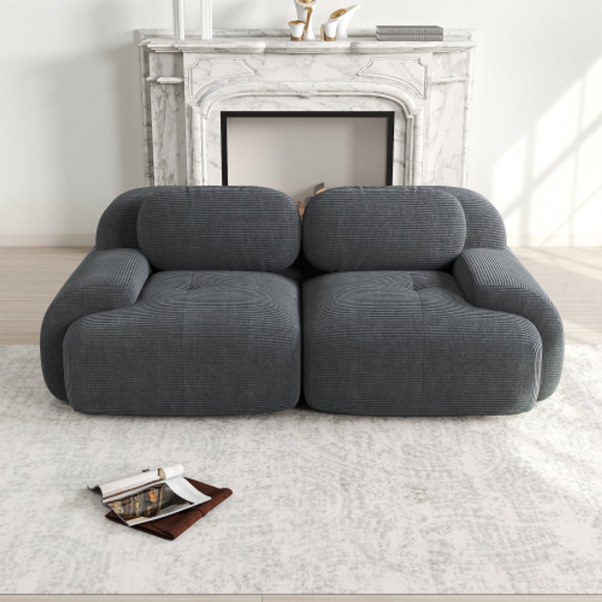 Hoekbank - Hoekbank van Zachte Corduroy – Bank Zonder Frame - Geen installatie Nodig - Comfortabele Zitzak Stoel – Beanbag voor Woonkamer en Slaapkamer - Grijs