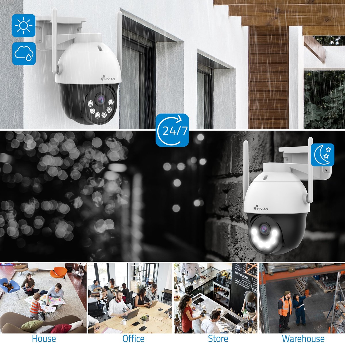 SnelShoppen - WLAN-6 2K Super HD Bewakingscamera voor Buiten - Dual Nachtzicht, Intelligente Detectie met IA, Automatische Tracking, Bidirectionele Au
