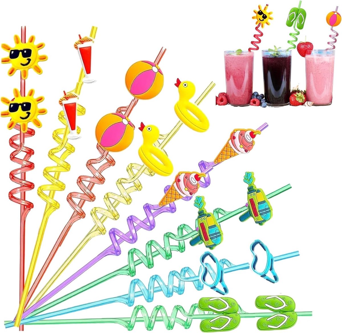 Spiraal Rietjes 16 Stuks - Herbruikbaar PET - Veilig en BPA-vrij - Perfect voor Feestjes - ShopVlot
