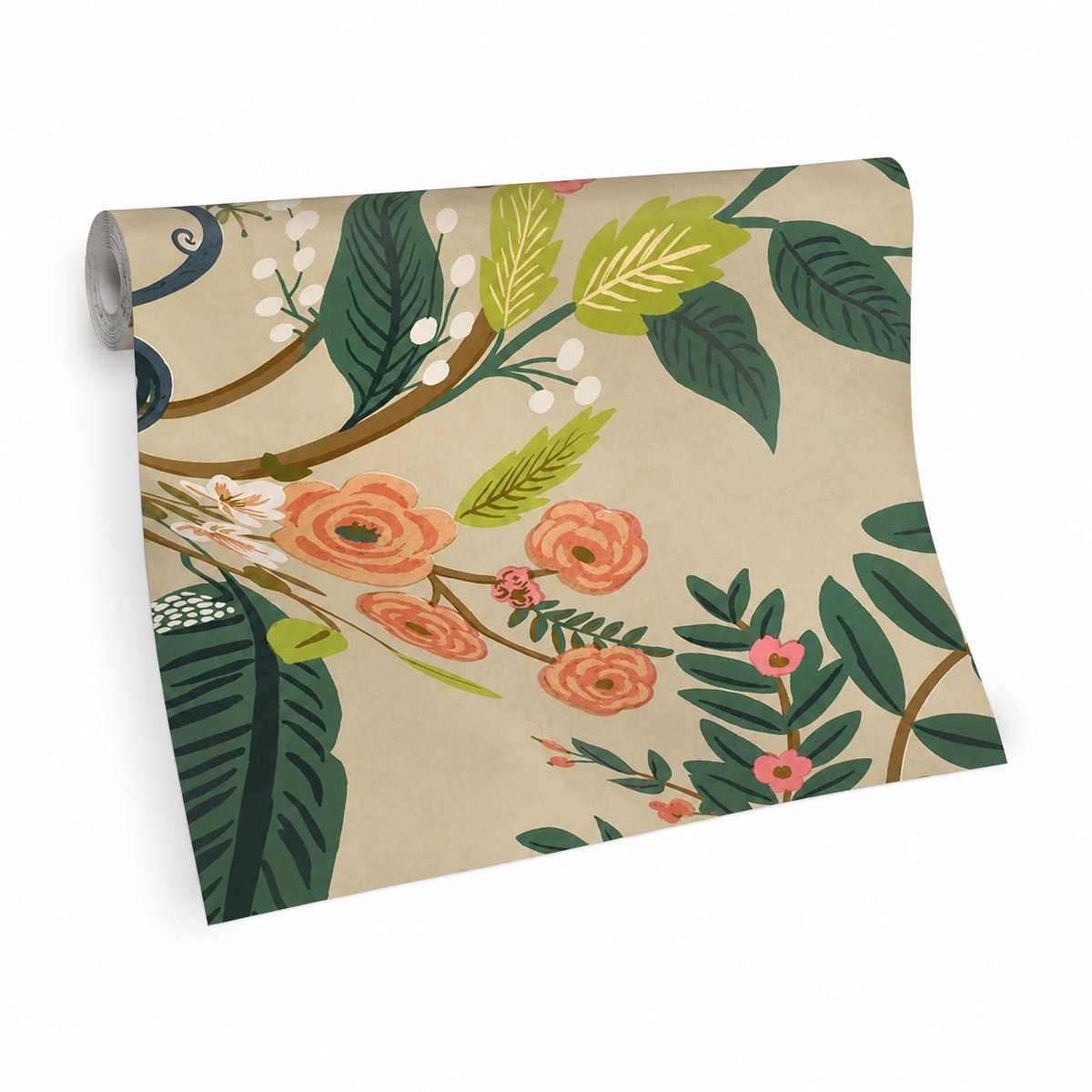York Wallcoverings RIST171 Botanisch Vogel Behang – Crème, Groen & Roze – Vliesbehang – 68,5 x 820 cm