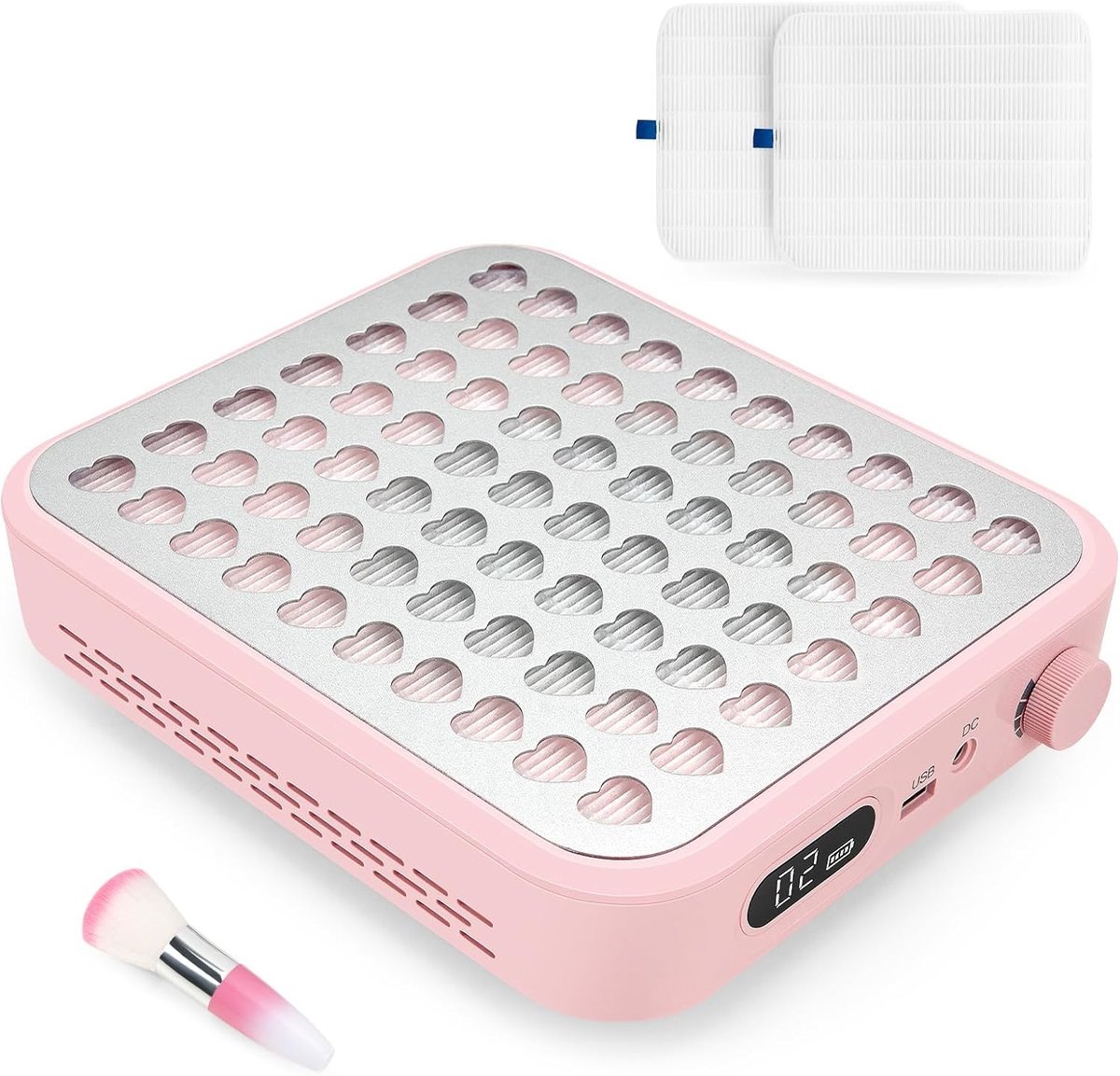 Draadloze Nageldust Collector met 56W Vermogen, 2 Herbruikbare Filters en Borstel, Krachtige Extractor voor Acryl- en Gel-nagels, Roze