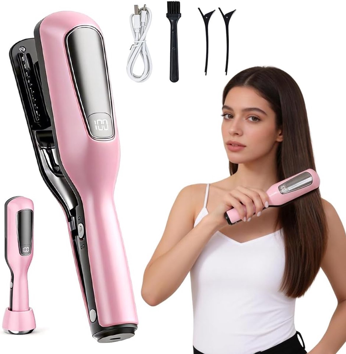 SnelShoppen - Draadloze Mini Tondeuse met Dubbele Tips, LCD-Display, Verwijdert Dubbele Punten en Beschadigde Haarpunten, Perfect voor Thuisgebruik en